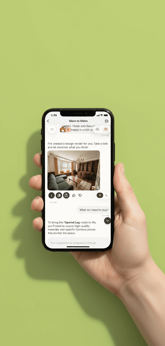 Interior Design Clinic app held in a hand